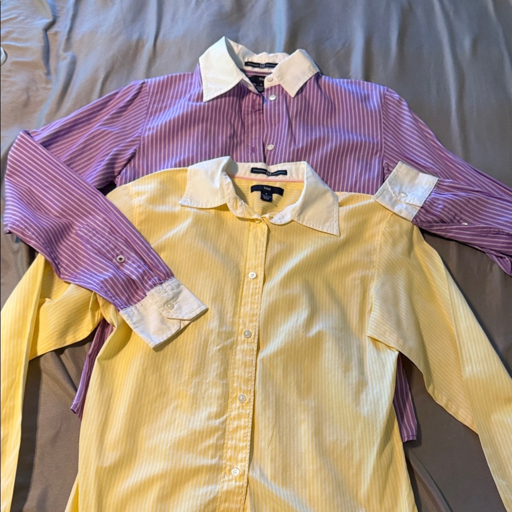 Striped Two-Pack Button-Up Shirts — Yellow & Lavender